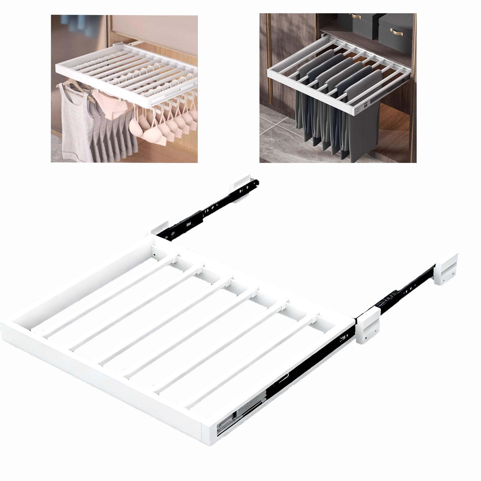 Above Washing Machine Drying Rack,Aluminum Alloy Hidden Clothes Hanger,Removable Hanging Rod,Adjustable Width,One-Touch Release,Save Space(Size:W: 61-66cm(24.01-25.98 in),Color:D: 49cm (19.29in))