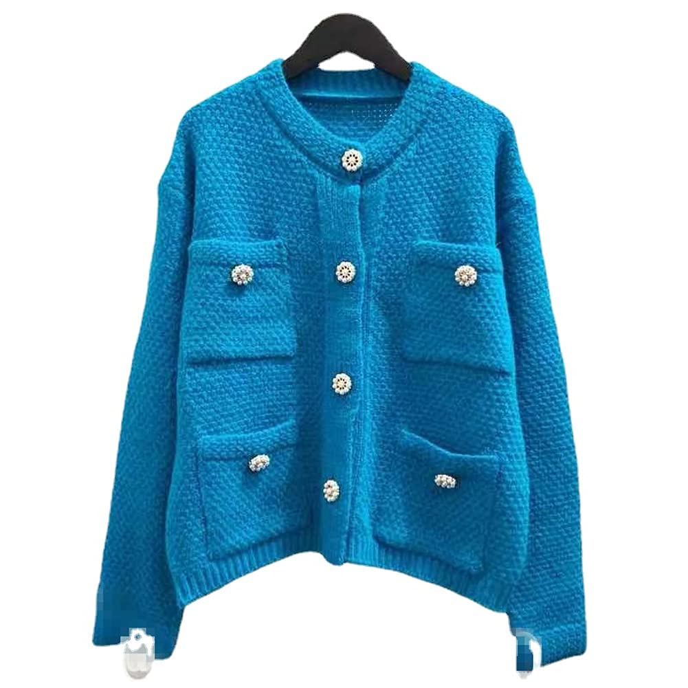 Cárdigan Suéter Chaqueta de Punto Cárdigans Exteriores Sueltos Suéter Abrigo Mujer Cárdigan Rosa (Color : Beige, Tamaño : Talla única.) (Azul. Talla única.)