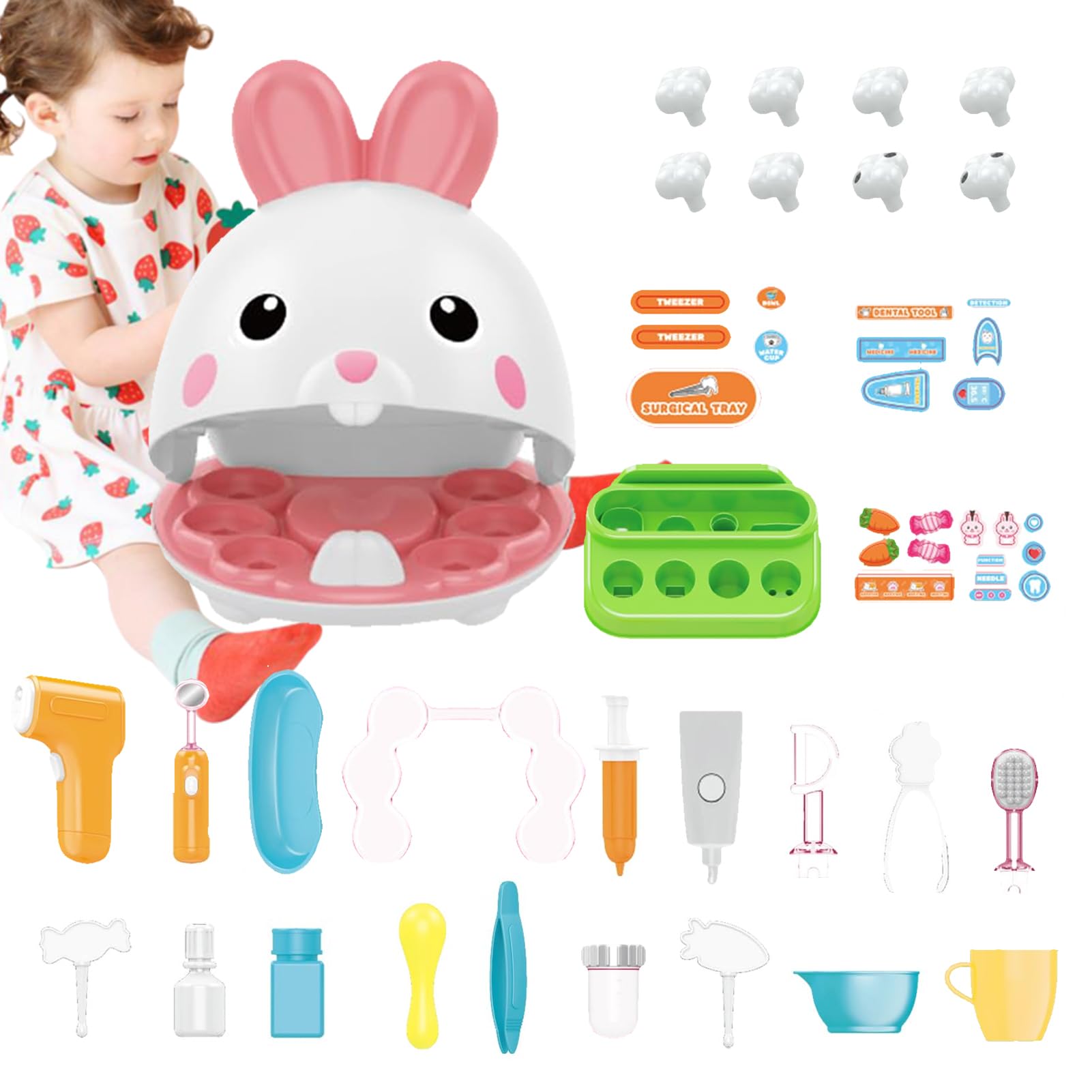 Kit de Dentiste ludique pour - Adorable kit de Simulation de Lapin - Jeu de rôle interactif - Jouet éducatif créatif pour la Maternelle, Prix Scolaire, Cadeau de fête, Classique