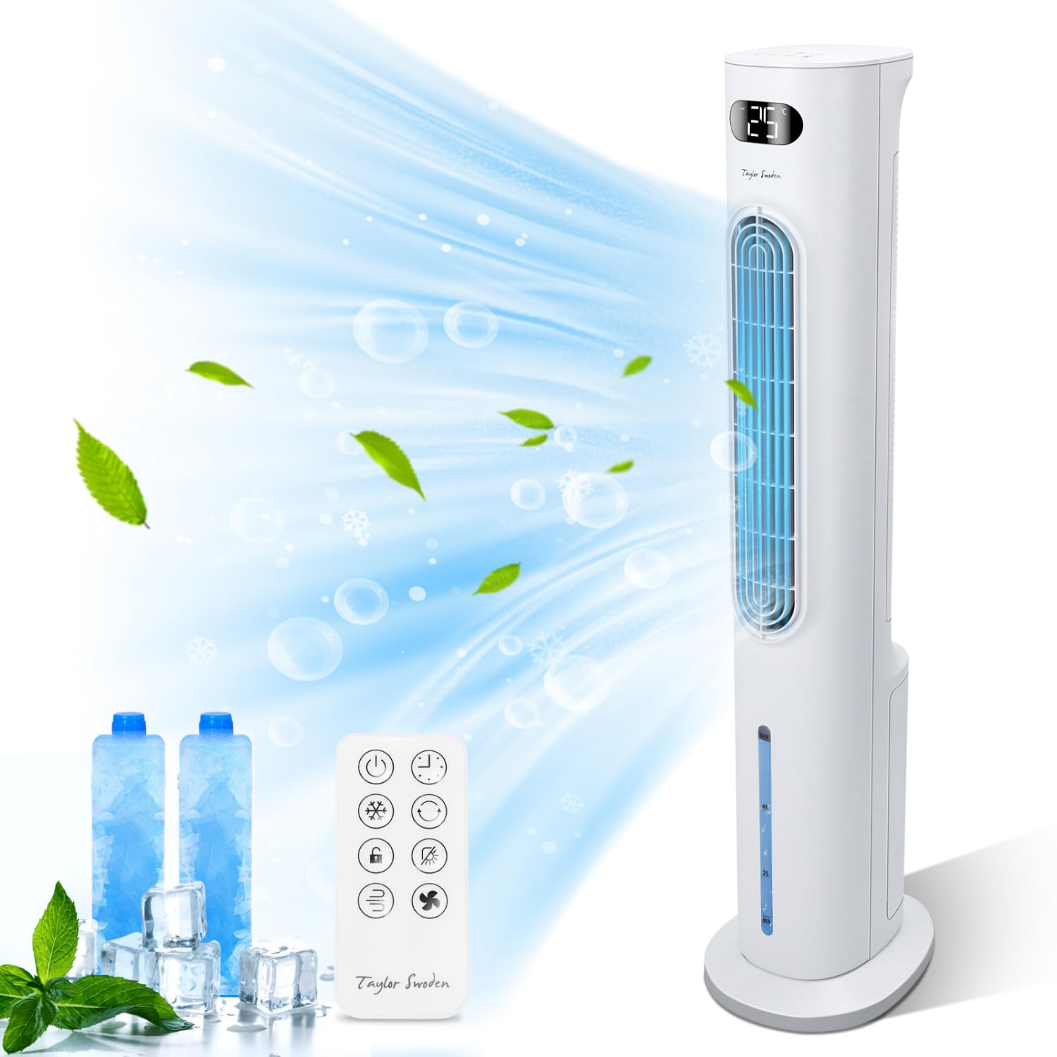 Taylor Swoden 3 in 1 raffrescatore d'aria portatile, Raffrescatore evaporativo silenzioso con serbatoio da 6 l, timer da 12 ore, 3 modalità, 3 velocità, telecomando, oscillazione, 95 W,…