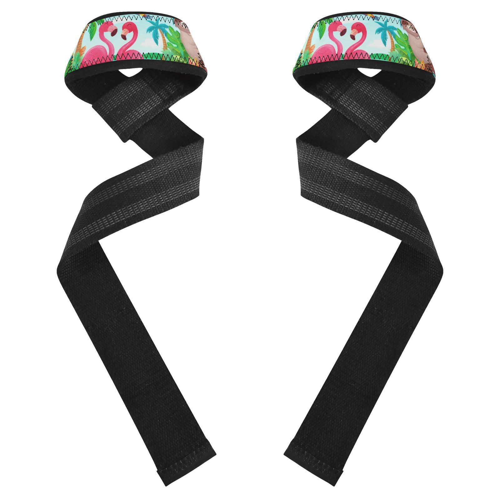 STAYTOP Flamingos and Palm Leaves Wrist Straps for Weightlifting,Lifting Straps with Neoprene Cushioned Wrist Padded and Anti-Skid Silicone for Strength Training,Bodybuilding,Deadlifting