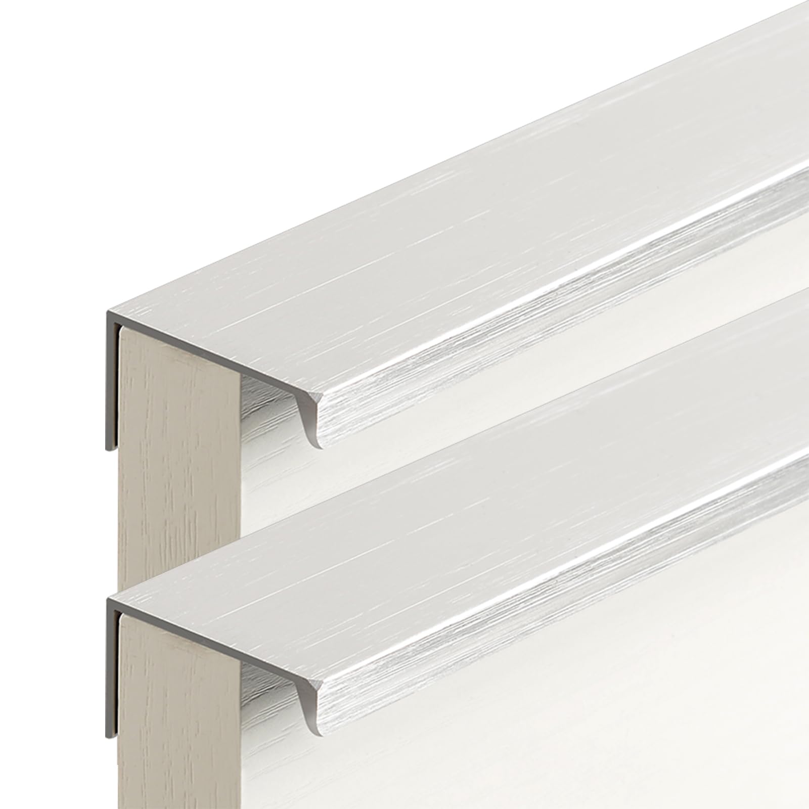 Aginos Brushed Silver Concealed Wardrobe Door Handles - Kitchen Cupboard Handles, Aluminum, 2 Pcs (Length 300Mm)