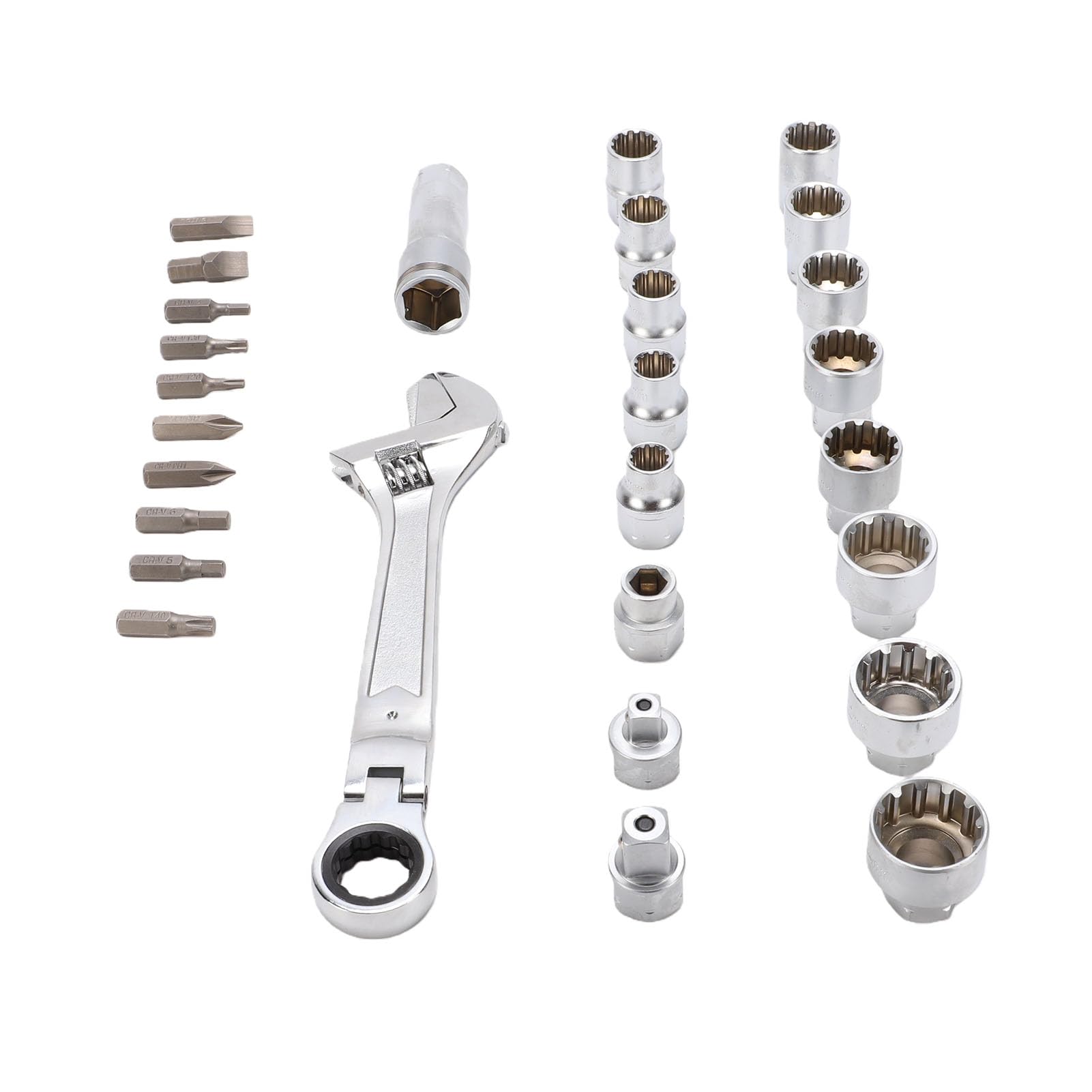 YWBL-WH Set di Bussole Passanti, Chiave a Cricchetto Reversibile da 19 Mm con Bussole Scanalate Metriche da 10 a 24 Mm, modalità a Cricchetto 2 in 1, per Serrare e Allentare Dadi