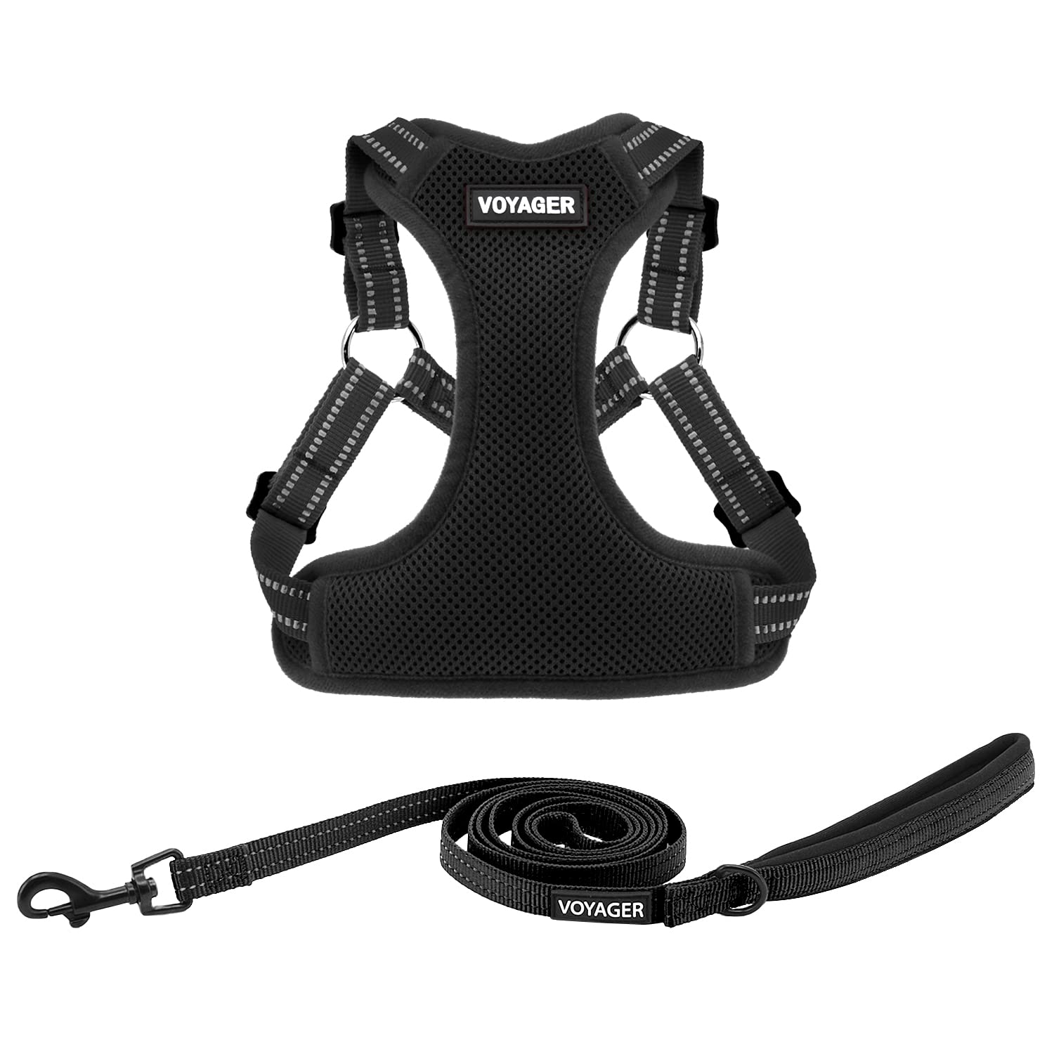 Best Pet Supplies Voyager Adjustable Dog Harness Leash Set including Reflective Stripes for Walking Heavy-Duty Full Body No Pull Vest with Leash D-Ring