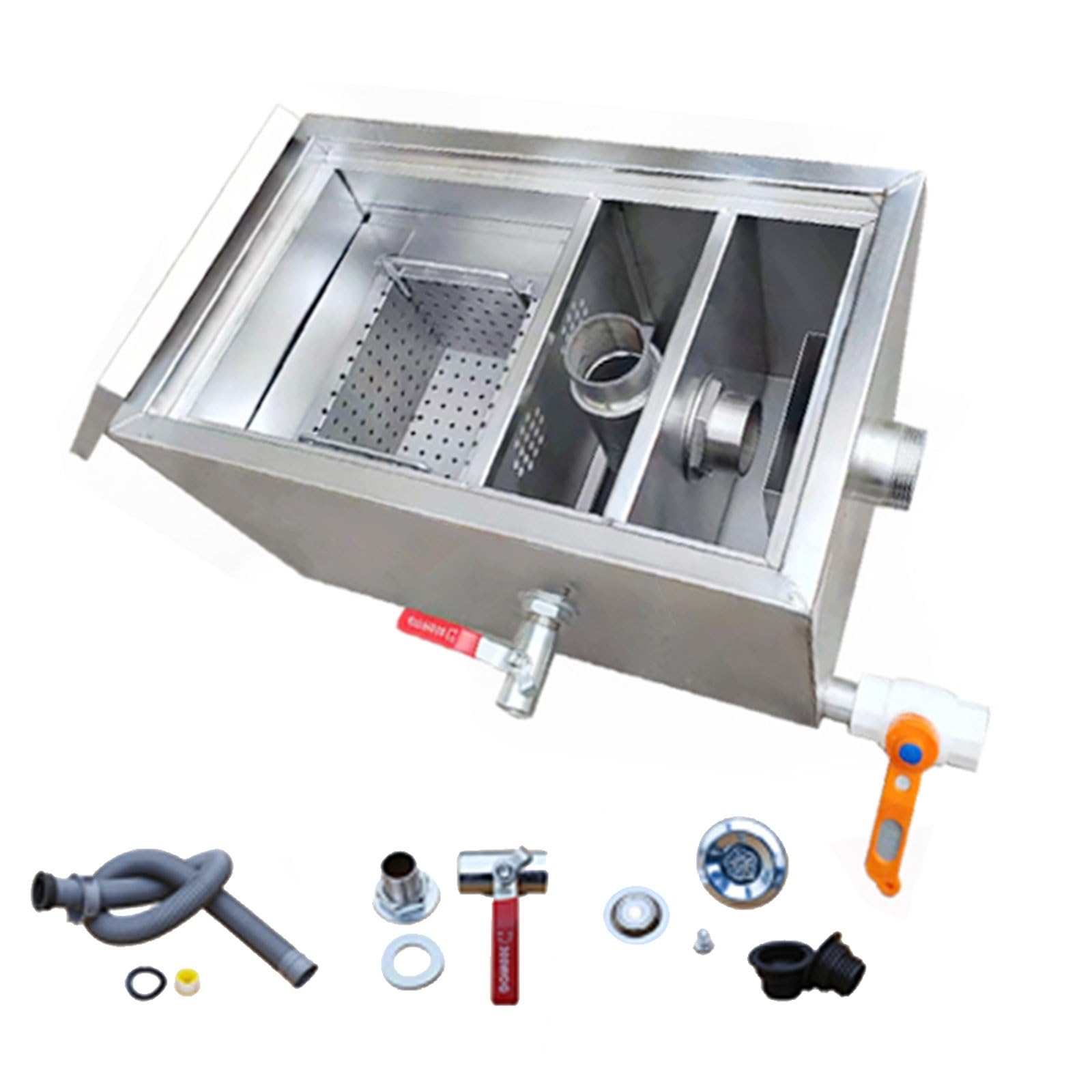 Piège à graisse en acier inoxydable sous évier – Intercepteur de graisse commercial pour restaurant, usine, cuisine, entrée supérieure