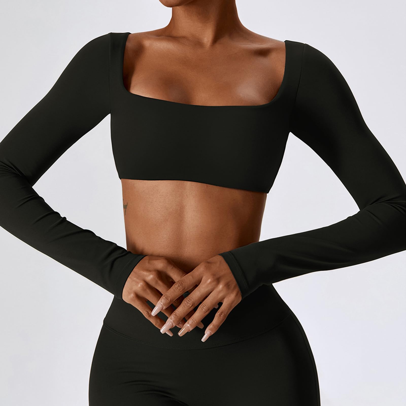 IDOPIP Sport-Set Damen Langarm für Fitness: Zweiteiler Gym Set mit Langarmshirt und Leggings Schlaghose - Sportkleidung für Yoga Pilates Workout