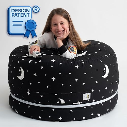 Miniatura 5 de 2 tamaños en 1 puf grande de almacenamiento de animales de peluche, otoman XL Jumbo para juguetes suaves, juguetes de peluche, organizador de puf