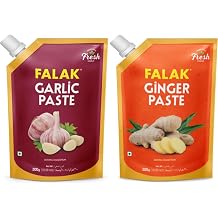 Falak Ginger Paste and Garlic Paste, Each in indivudal Pack of 10.58 oz - 300g - Fresh Ground Ginger and Garlic - Traditional Taste Enhancing Cooking Paste - Suitable for Vegetarians - Standup Pouch with Cap