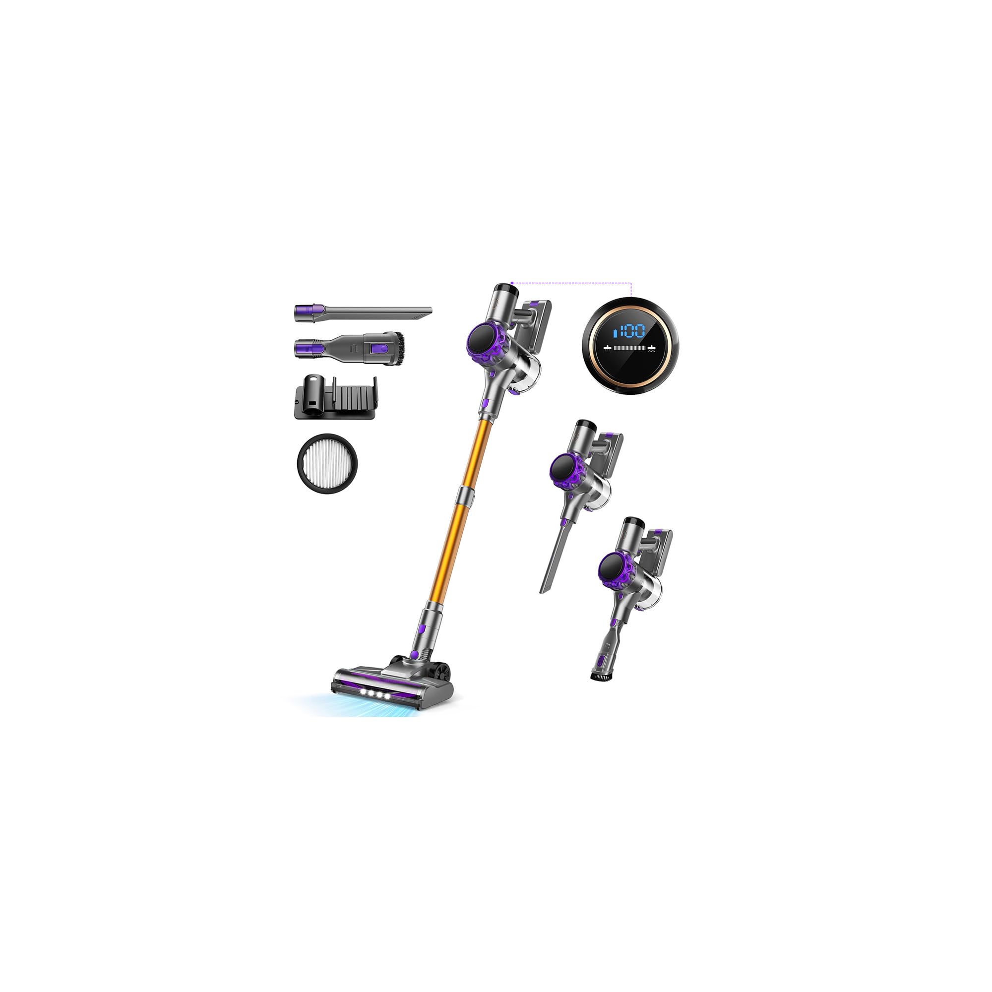 S3P Cordless Vacuum Cleaner 45kPa Powerful Suction Vacuum Cleaners for Home 55-Min Runtime Rechargeable Stick Vacuum Self-Standing for