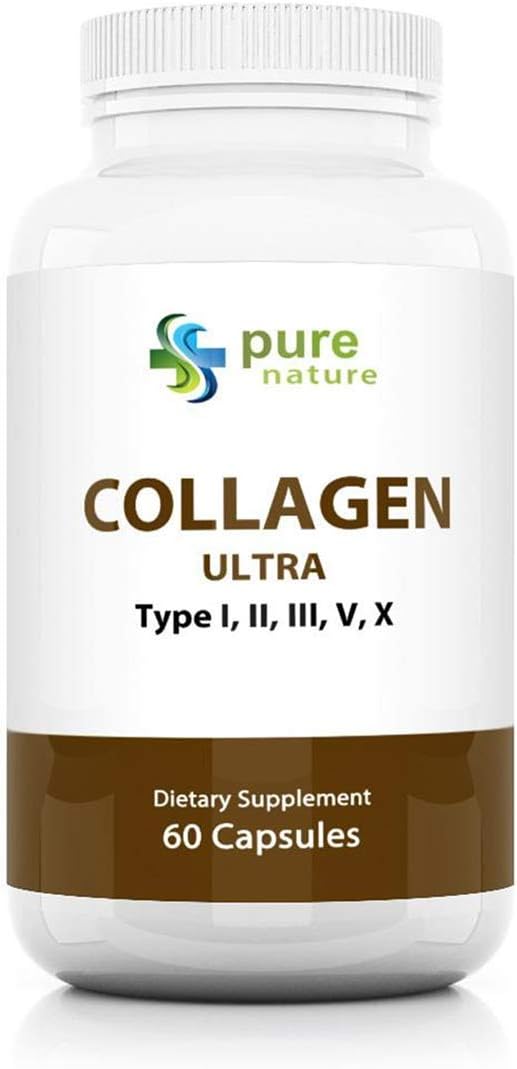 PureNature Collagen Ultra Multi Collagen Capsules - Type I, II, III, V and X - Supports Joint Health- Non-GMO, Grass fed, Hormone Free, and Cruelty Free sources-60 Collagen Capsules