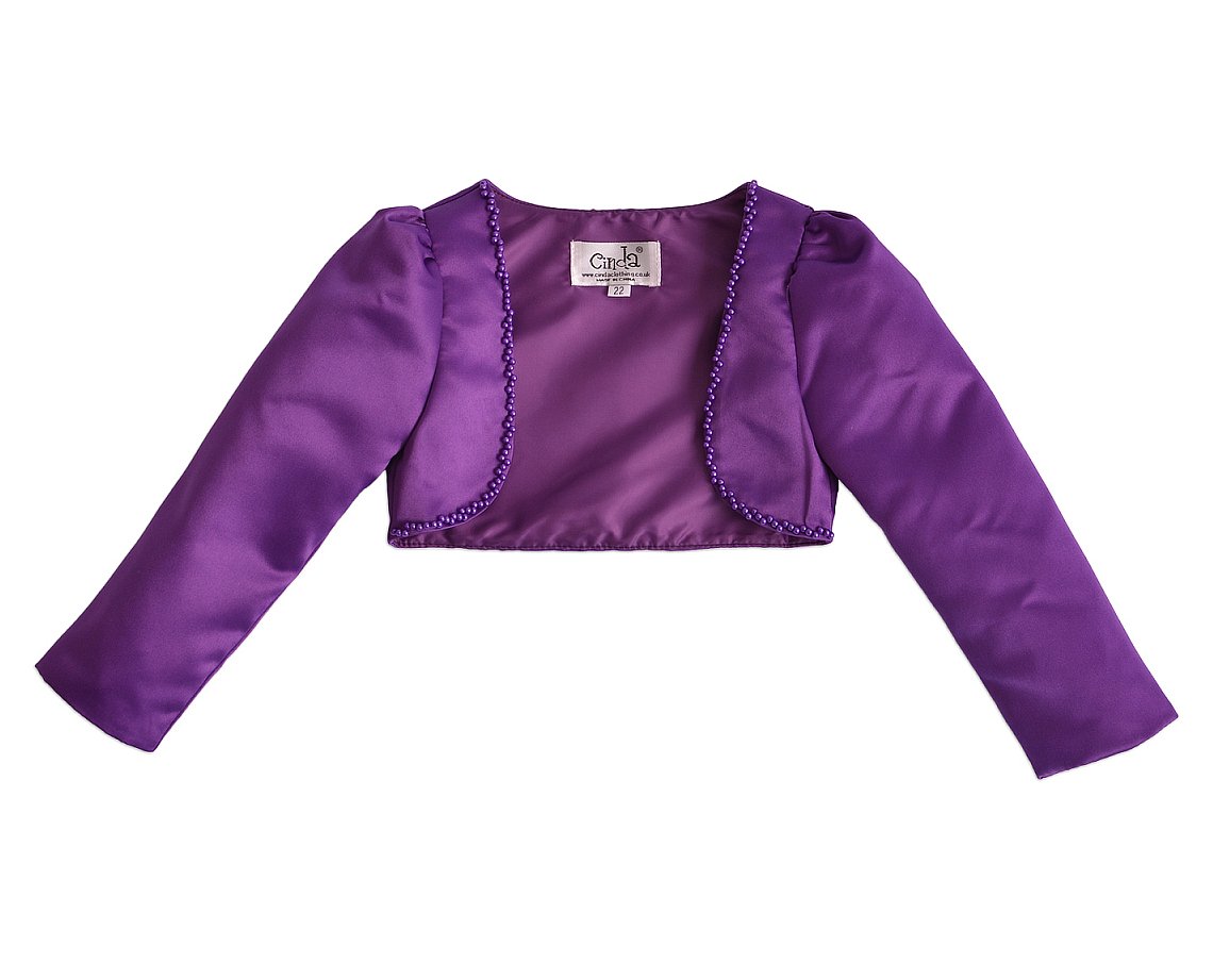 Cinda Girls Purple Long Sleeves Satin Bolero 8-9 Years