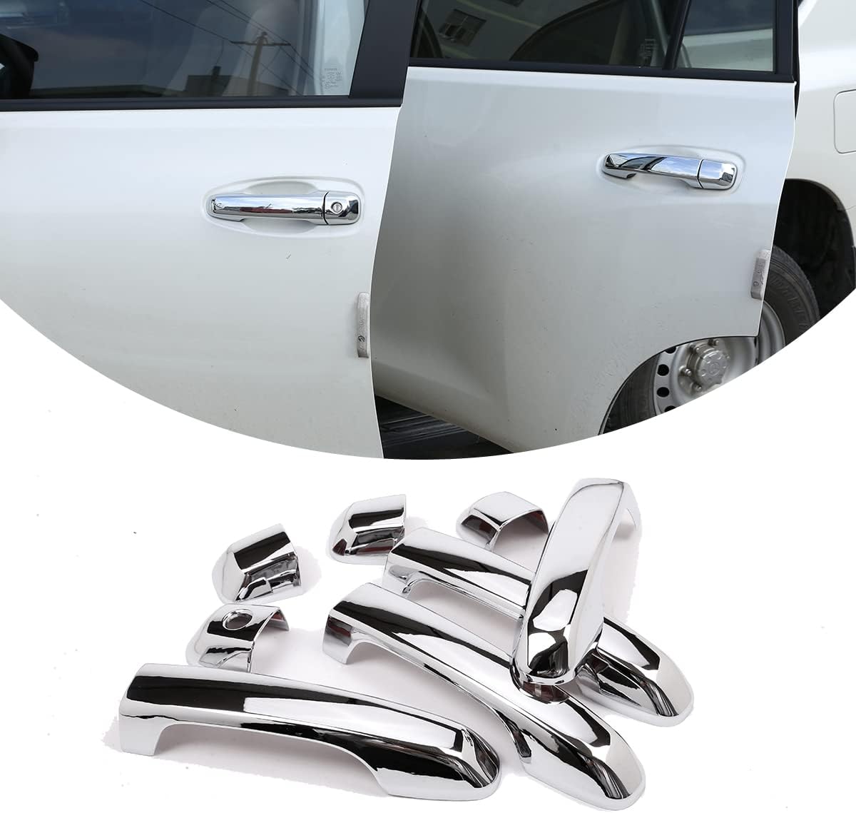 Car Door Handle Cover Trim 8Pcs Accessories for Toyota Land Cruiser Prado FJ150 150 2010 2011 2012 2013 2014 2015 2016 2017 2018 2019 (Without Smart Keyhole, Bright)