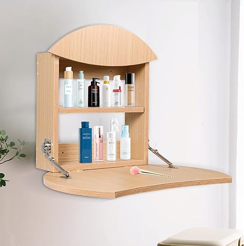 Miniatura 7 de KIKOQEEN - Mesas de tocador montadas, mesa de pared plegable, escritorio flotante para maquillaje, mesa multifuncional que ahorra espacio con cajón