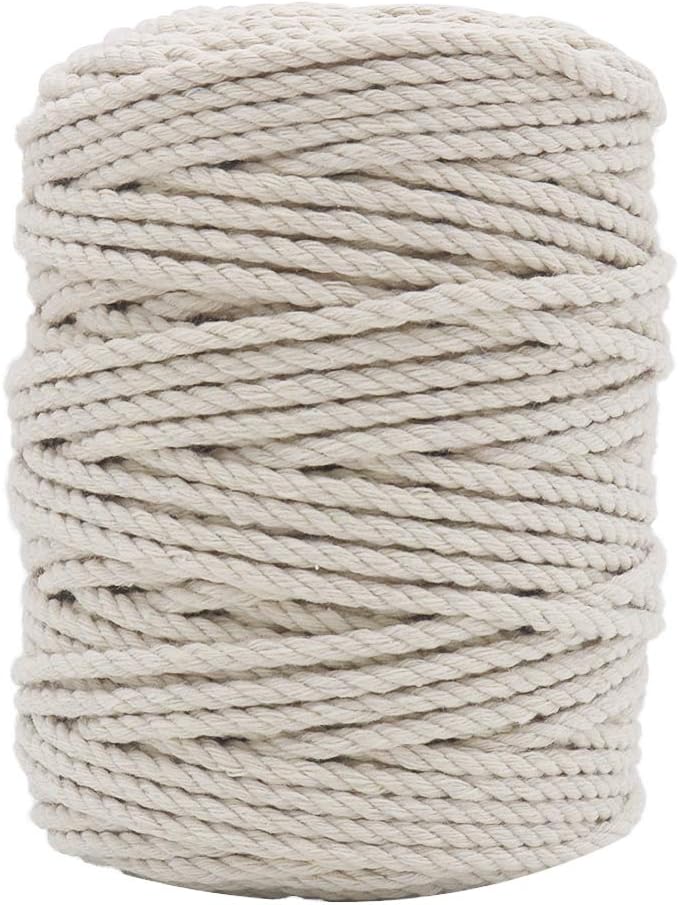4mm Macrame Cord, 165 Feet Thick Cotton Macrame Rope for Wall Hanging Planters Hangers, Knitting Macrame Home DIY Crafting Decoration (Beige)
