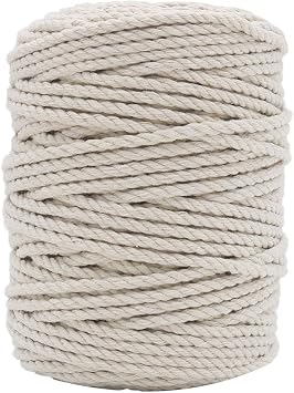 4mm Macrame Cord, 165 Feet Thick Cotton Macrame Rope for Wall Hanging Planters Hangers, Knitting Macrame Home DIY Crafting Decoration Beige
