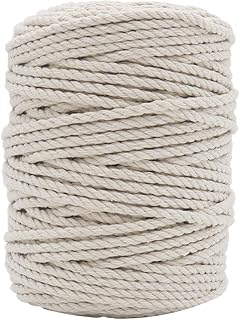 4mm Macrame Cord, 165 Feet Thick Cotton Macrame Rope for Wall Hanging Planters Hangers, Knitting Macrame Home DIY Crafting Decoration (Beige)