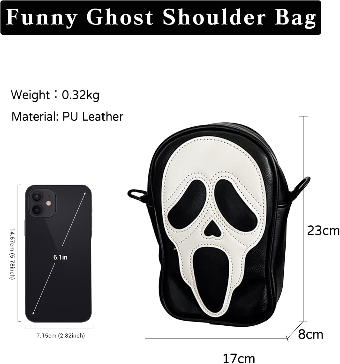 PORRASSO Ghost Crossbody Bag Women Shoulder Bag PU Messenger Bag Men Sling Bag