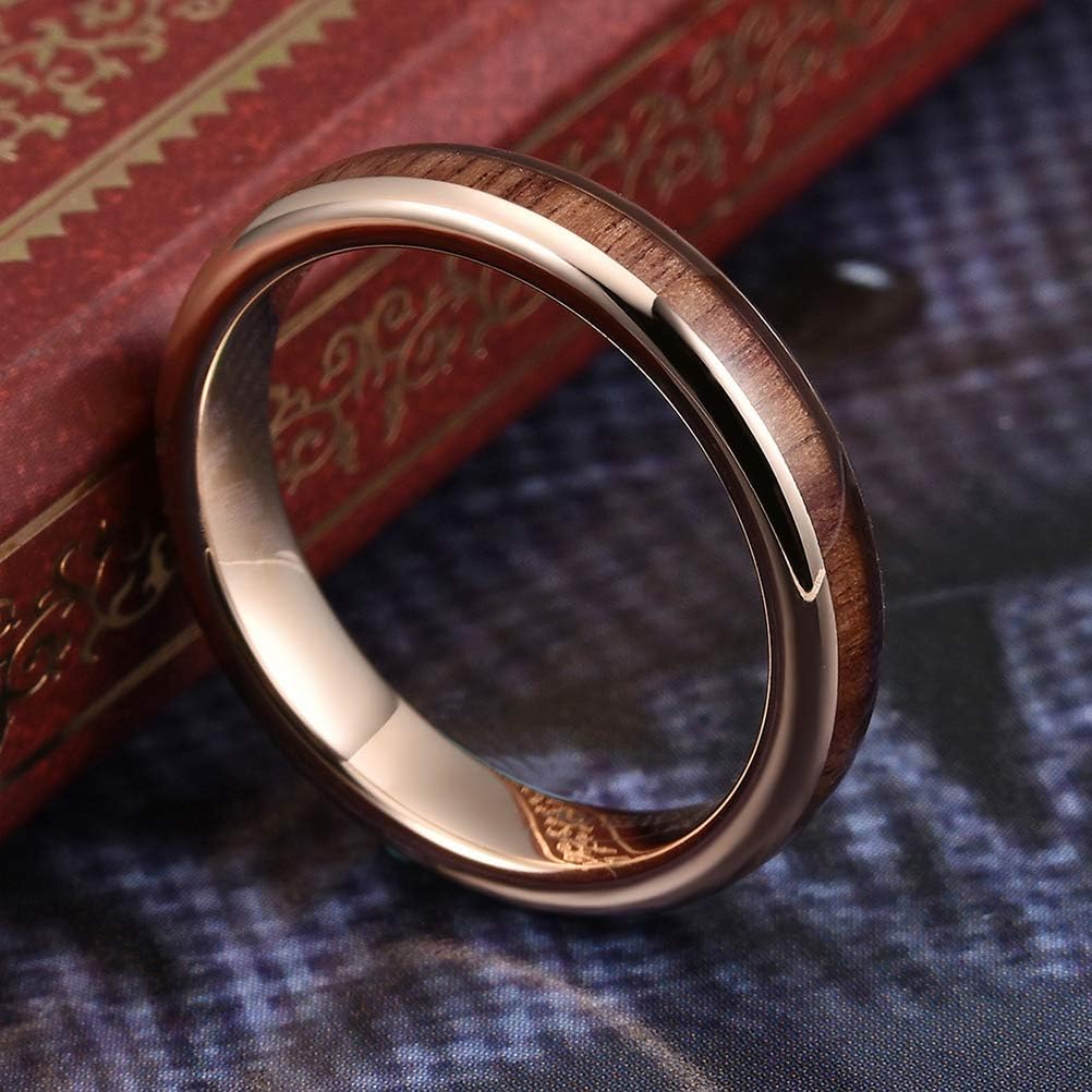 THREE KEYS JEWELRY 4mm 6mm 8mm Black Tungsten Wedding Ring Domed with Real Koa Wood Inlay - Image 2