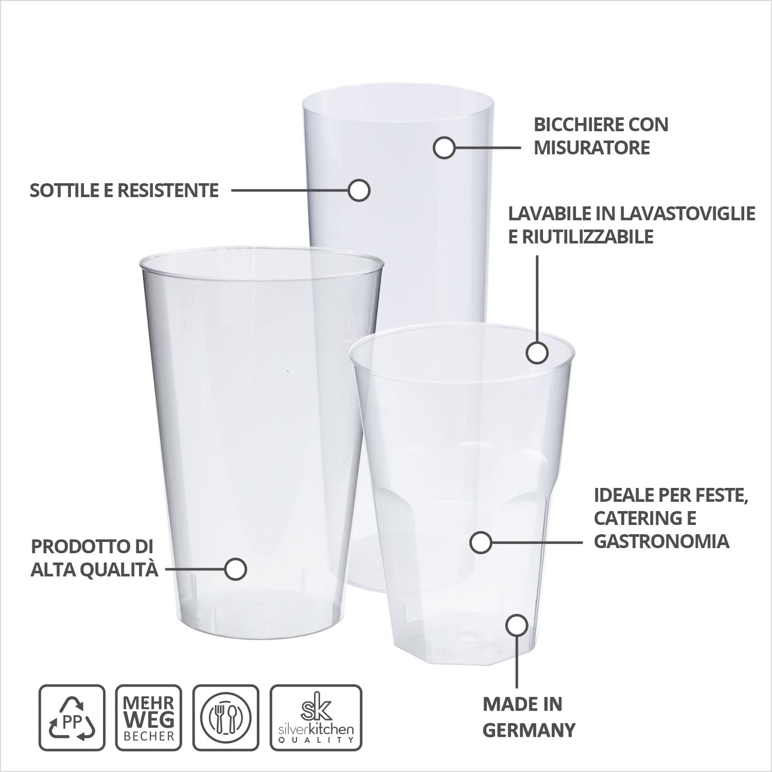 30 bicchieri da cocktail da 300 ml, infrangibili, riutilizzabili, per cocktail, long drink, trasparenti, in plastica PP, Made in Germany