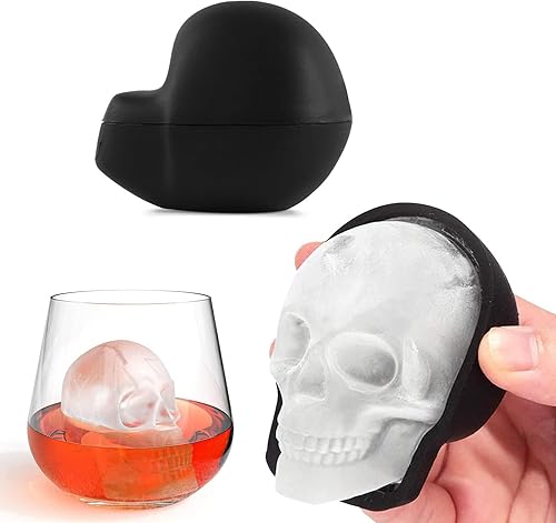 Molde de silicona de calavera 3D extragrande de 3 pulgadas, divertidas bandejas de cubitos de hielo para whisky, cócteles, moldes de calavera de