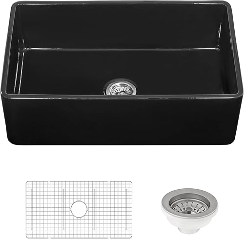 Ruvati RVL2100BK - Fregadero de cocina reversible con delantal frontal de 30 x 20 pulgadas, color negro brillante