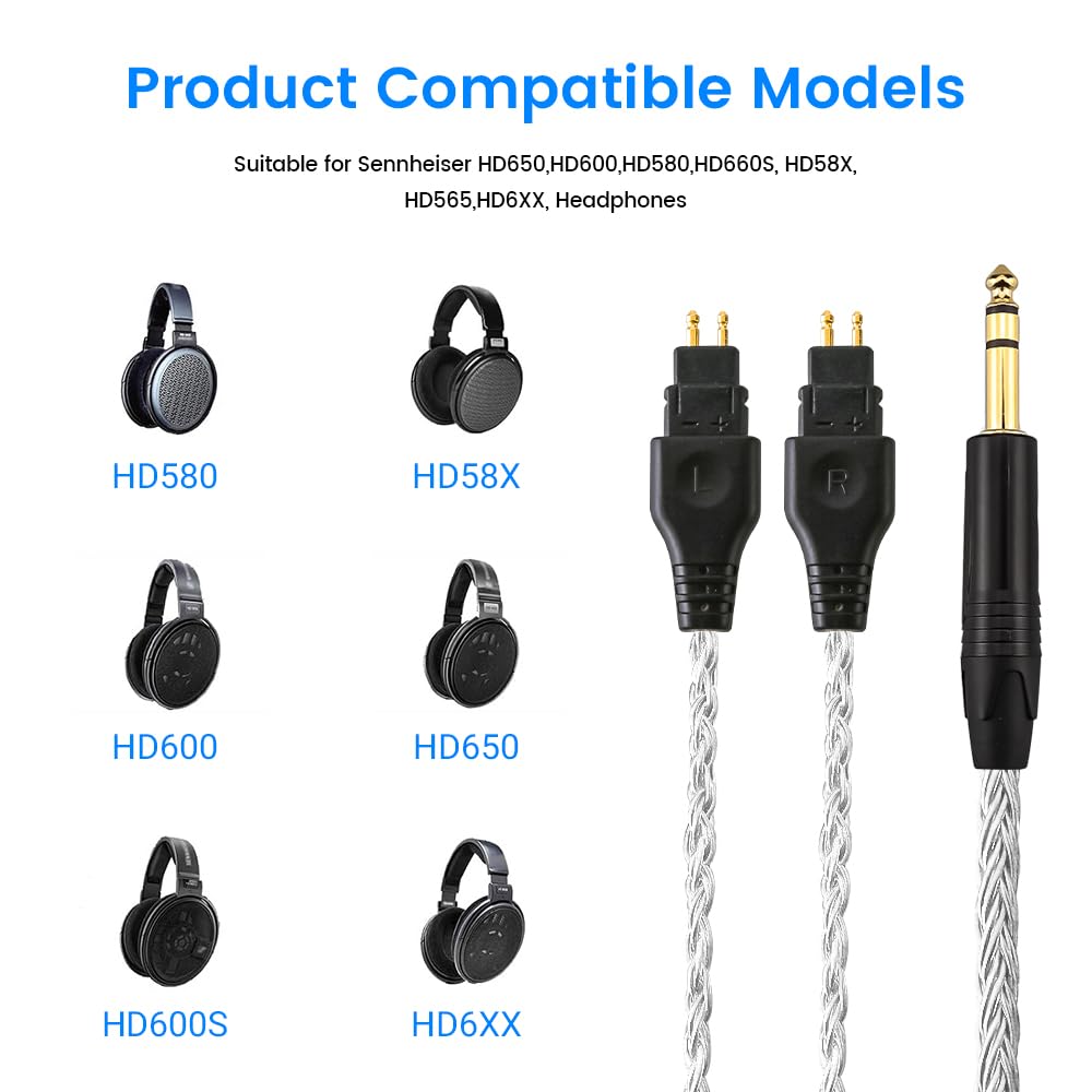 Replacement Cable for SENNHEISER Headphones HD650 HD600 HD580 HD535 HD545 HD565 HD265 with 1/4" 6.3mm (1.2m, 1/4" 6.3mm)