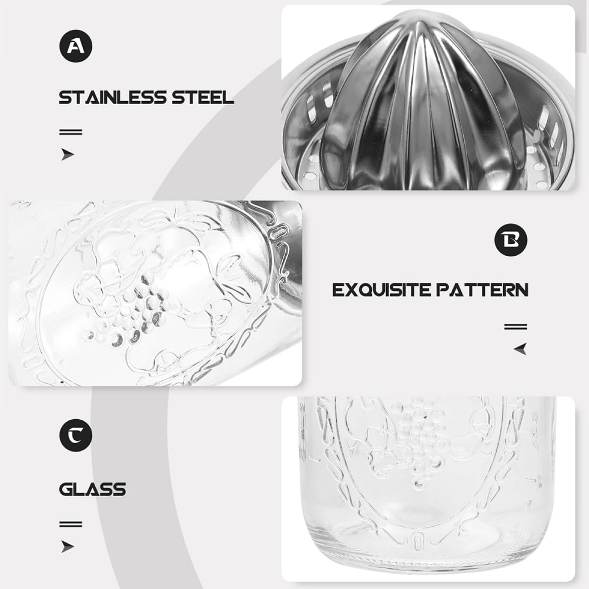 Hohopeti Exprimidor Manual de Limón y Naranja 2 Piezas Acero Inoxidable para Mason Jar 480ml 280ml Prensa Cítricos Portátil Uso Doméstico y Cocina