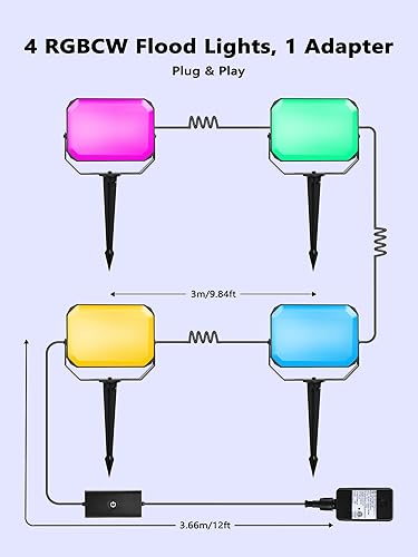 Miniatura 9 de BrizLabs Luces de inundación para exteriores, inteligente RGBCW Pathway Landscape Lighting APP Control, reflectores LED que cambian de color,