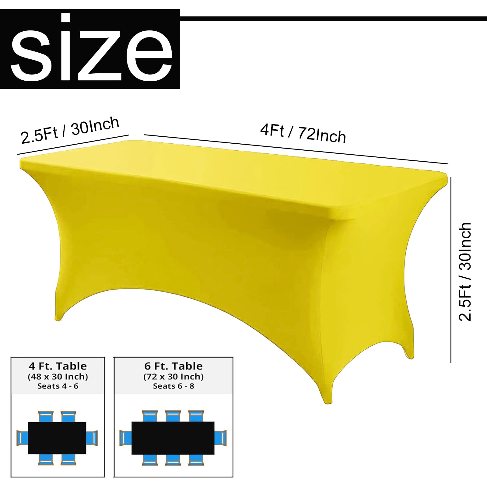 Mienocol Yellow Spandex Tablecloths,4FT Stretchable Rectangle Table Cover Washable Tablecloth Universal Patio Elastic TableCover for Kitchen,Event - Image 2