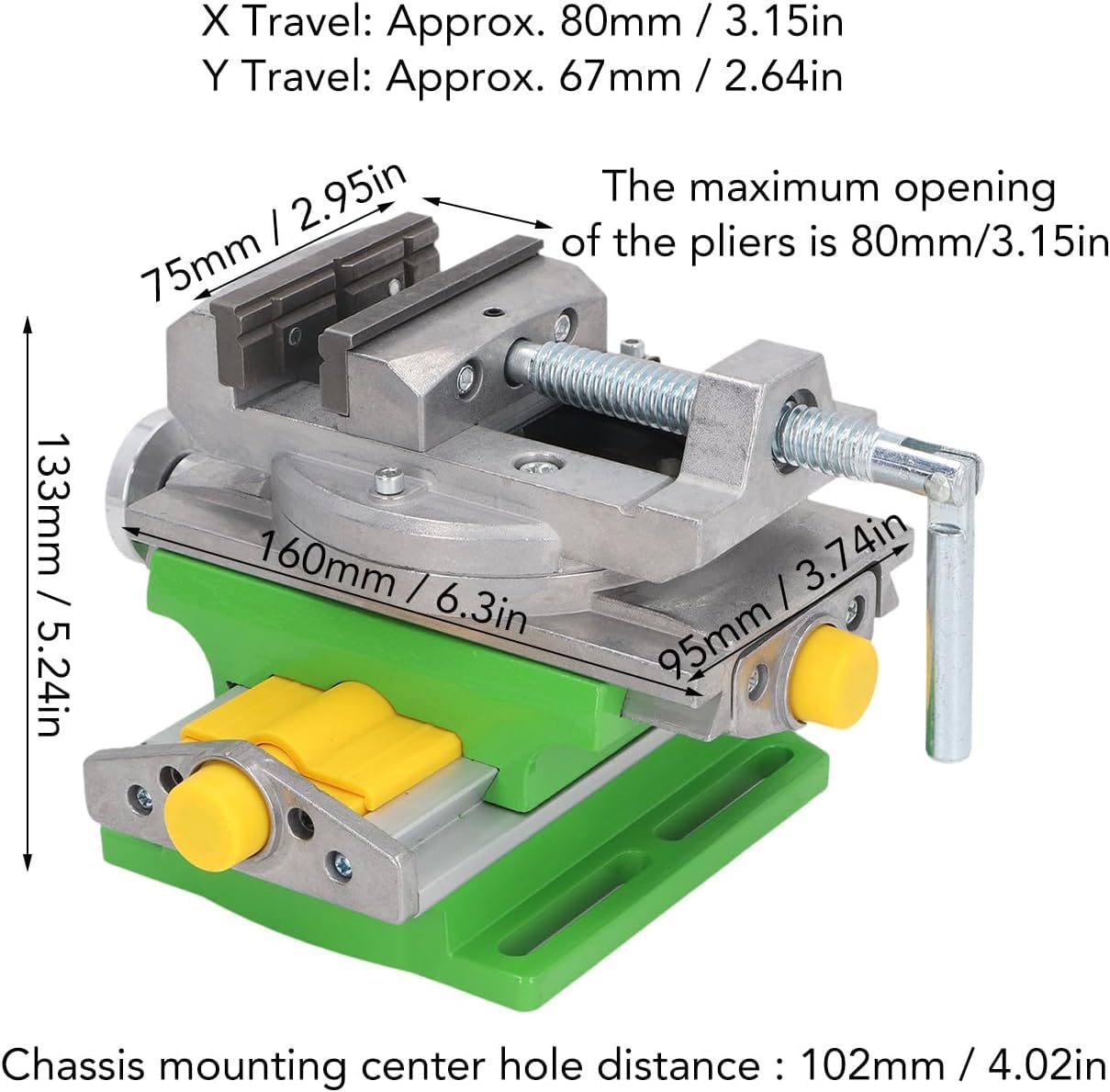 Morsa per trapano a croce da 7,6 cm, morsetto da banco multifunzionale con movimento X-Y a 2 vie, campo di serraggio 0-77 mm per operazioni di fresatura