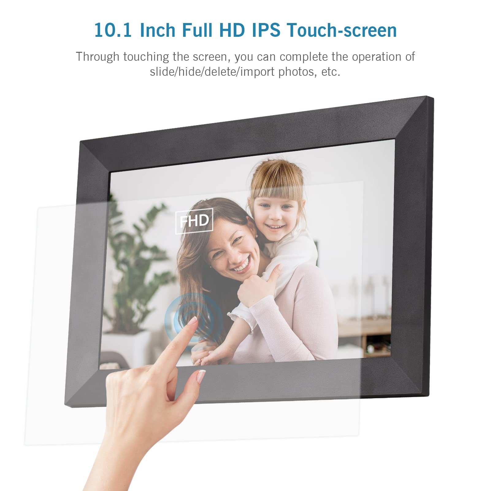 Andoer Cadre Photo Numérique, 10,1 Pouces Smart WiFi Cadre Photo Numérique, HD IPS Écran Tactile 1280 x 800 Photo 1080P Vidéo 16 Go Stockage Rotation Automatique Partagez des Photos Via App