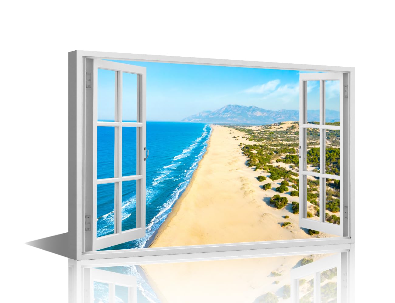 TISHIRON Wall Art for Living Room Large Size Beach View from a Window Office Wall Decor Canvas Prints Seascape Coastline Modern Artwork for Bedroom Bathroom Framed Ready to Hang, 36x24in