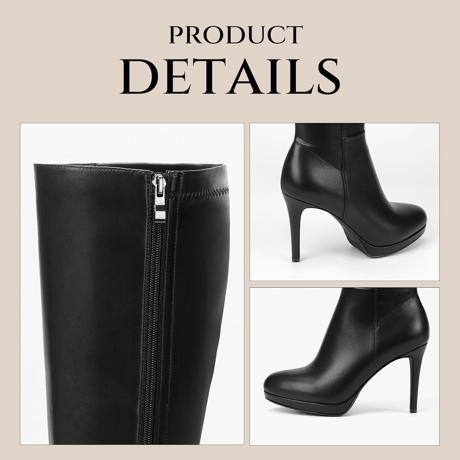 Lumeheel Black Knee High Boots Women - Platform Pointed Toe Stiletto Heel Suede Tall Boots for Fall Winter - Image 4