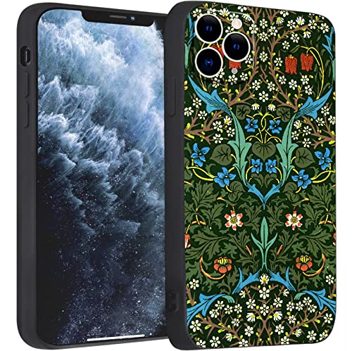 Compatible con iPhone 11 Pro MAX Funda Premium Carcasa Diseño de Arte Patrón Dibujos Verde Florecer Flor Elegante Flexible Antigolpes Vienen con un Protector de Pantalla (William Morris-Endrino) Cover