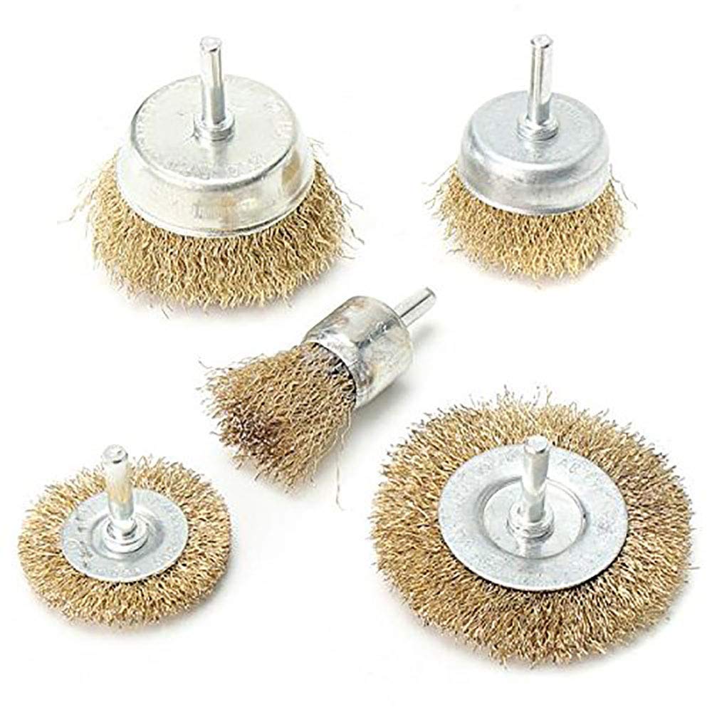 MLD Professional Drill Brush 5pcs Crimped Brass Coated Steel Wire Wheel & Cup Brush Set ( set of 5, Color-Golden & silver, Material- Brass/steel ) (B0B5734VQQ) Amazon Price History, Amazon Price Tracker