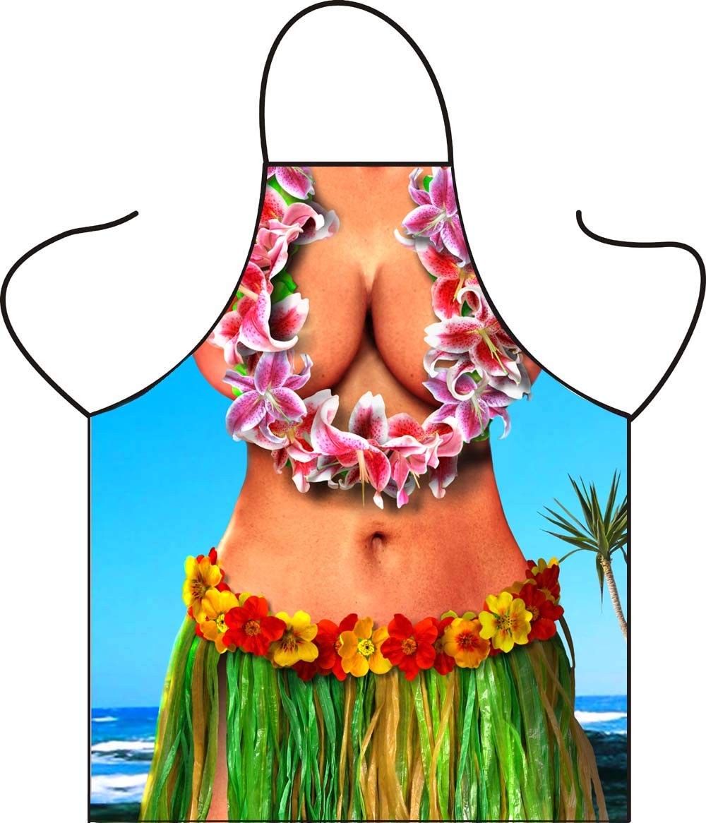 Kitchen Sexy Women Funny Adult Bib Apron for Cooking BBQ Baking Grilling - Bikini Lady Comic Character Apron Party Cosplay Play Costume, Fancy Hawaii Hula Lei