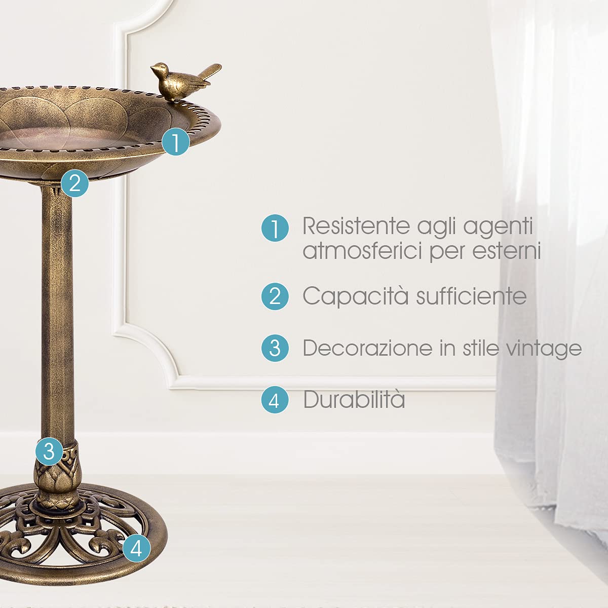 DREAMADE Mangiatoia per Uccelli, Abbeveratoio per Uccellini Selvatici per Gardino Balcone, 51 x 72 cm (Bronzo)
