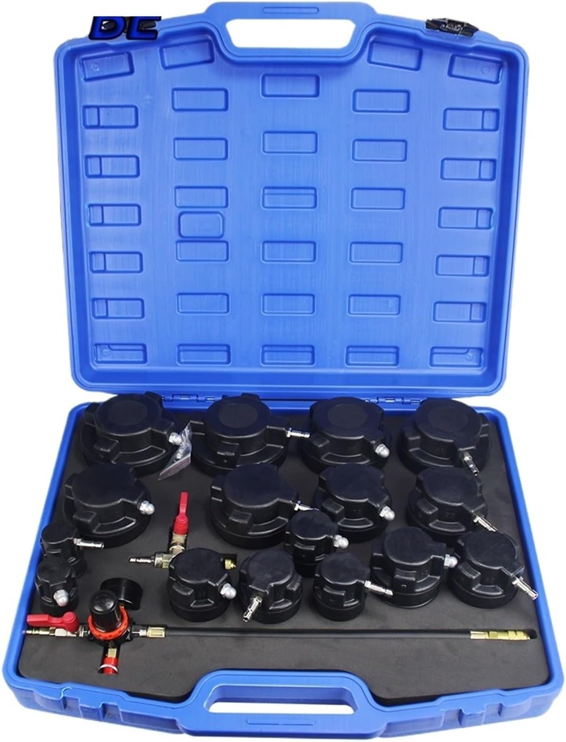 19pcs Turbo Boost Leak Tester Kit Smoke Adpt Turbo System Pressure Leakage Tester 8 Pairs of Stepped Adapters 1-1/4” to 4-3/8"