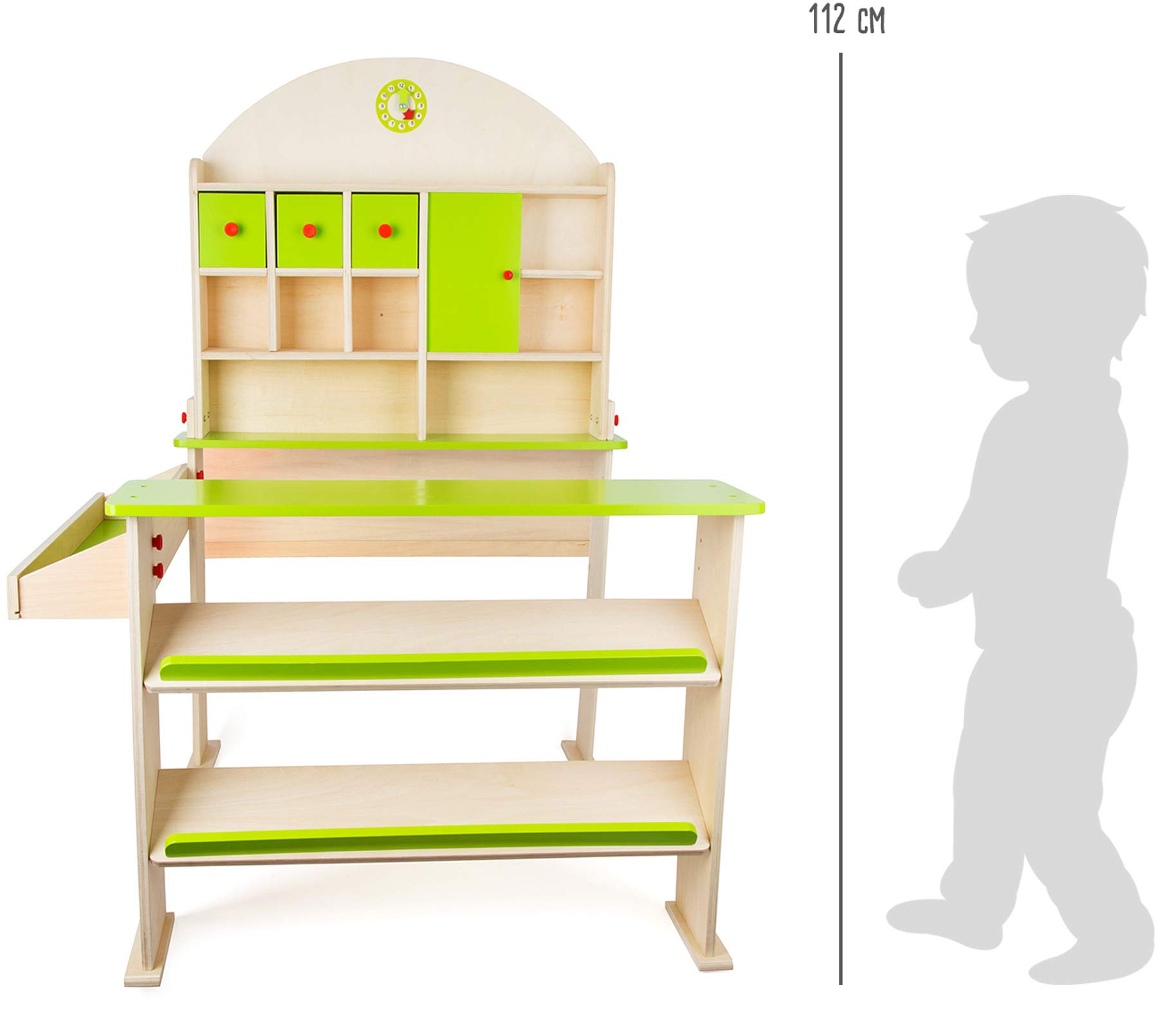 small foot Verkaufsstand "Markttag" aus Holz, mit Fächern und Türen für Waren des Kaufmannsladens, ab 3 Jahren, 10587