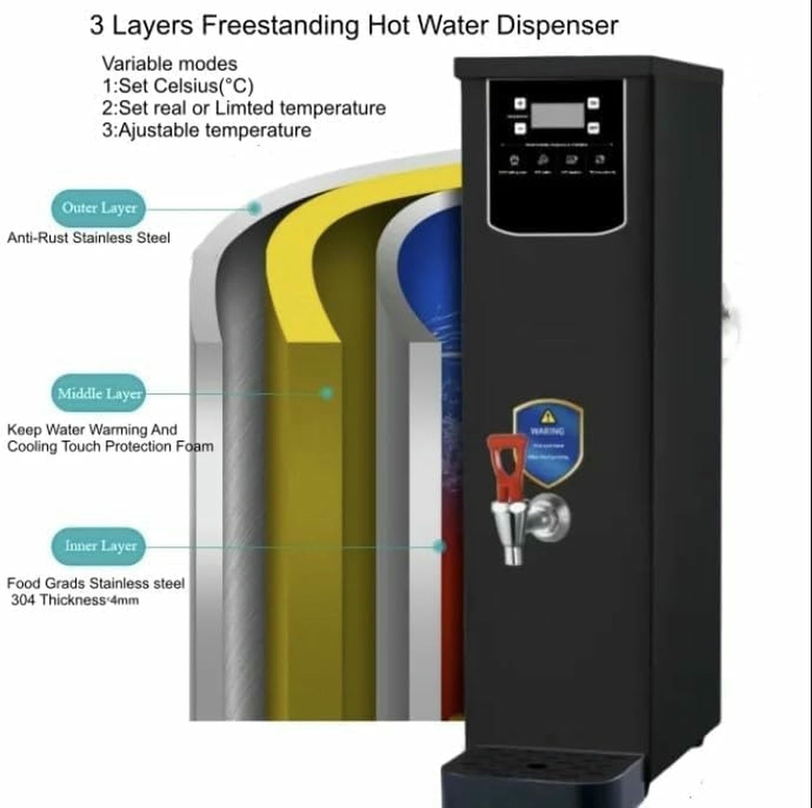 LYDZUSDP Instant Water Boiler Lectric Kettles,Commercial Hot Water Boiler,Fast Boiling Water,2.5kW Autofill Stainless Steel Tea,Non Drip Tap(10L)