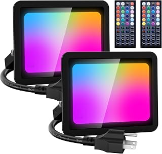 Olafus RGB Flood Light 25W, 16 Million DIY Color Uplighting of New Year Decoration, IP66 Waterproof LED Spotlight 44 Key Remote, Dimmable Uplight for Events Chirstmas Halloween Yard Outdoor Indoor