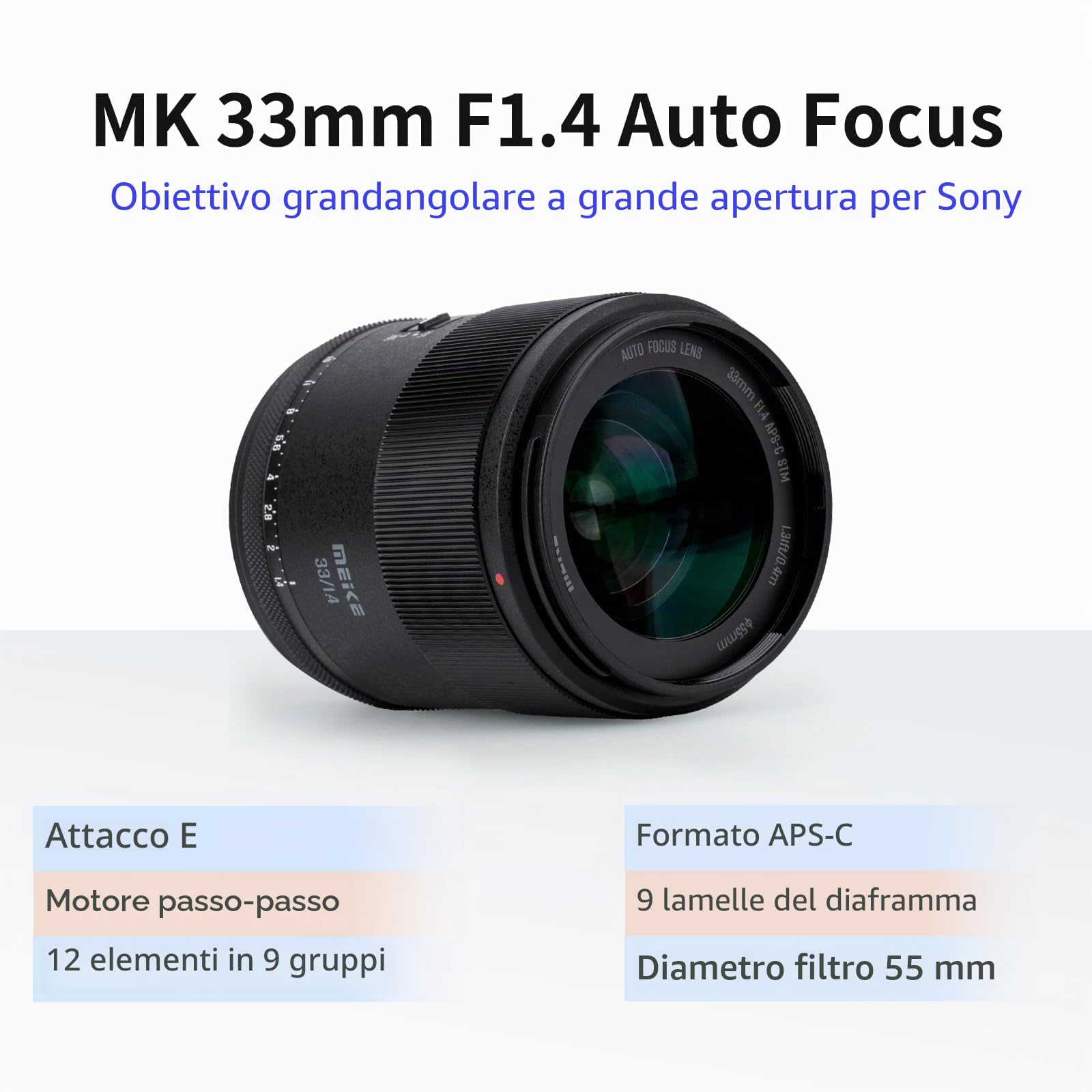 Meike Obiettivo grandangolare da 33 mm F1.4 APS-C AF STM (motore passo-passo) con messa a fuoco automatica per fotocamere mirrorless Sony E Mount FX30 ZV-E10 ZVE10 II A6400 A5000 A5100 A6000 A6100
