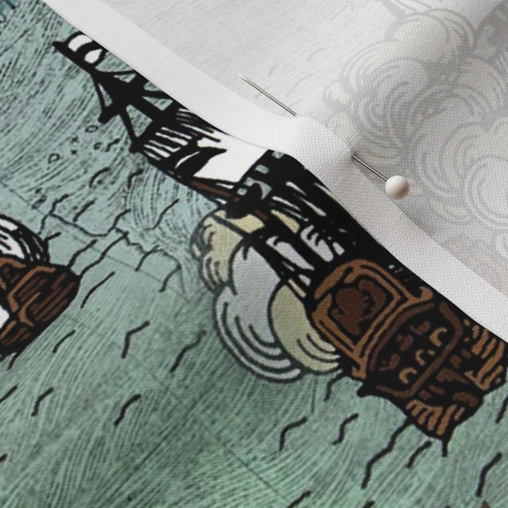 Spoonflower Fabric - Pirate, Map, Ships, Blue, Big, Ocean, Anchor, Sailor, Nautical, Sea Printed on Petal Signature Cotton Fabric by The Yard - Sewing Quilting Apparel Crafts Decor