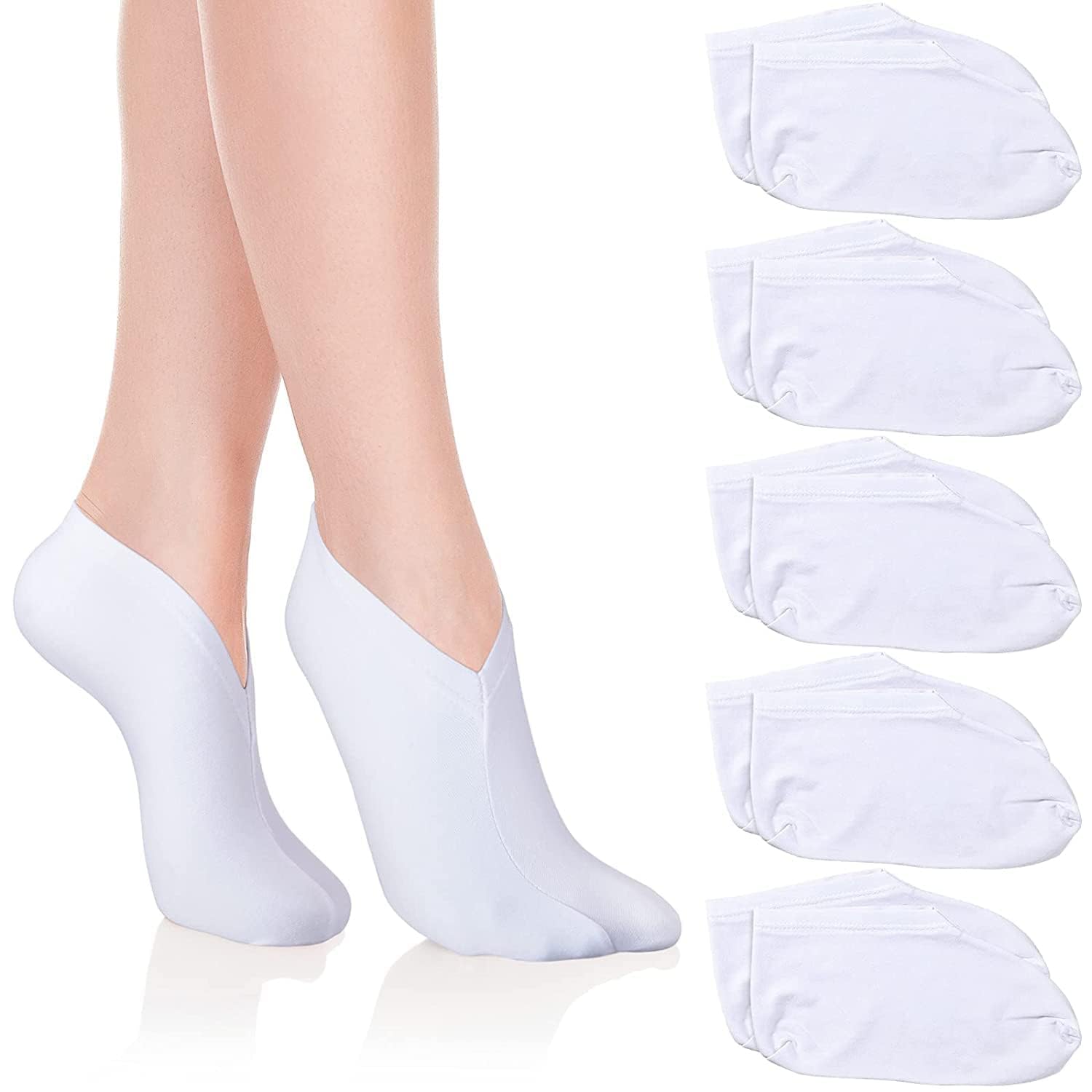 Moisturizing Socks, Overnight Spa Socks for Dry Feet, Moisture Enhancing Socks, Foot Care Treatment Soft, Premium Cotton Spandex Socks, Cosmetic Moisturizing Socks for Women and Men, White 5 Pairs