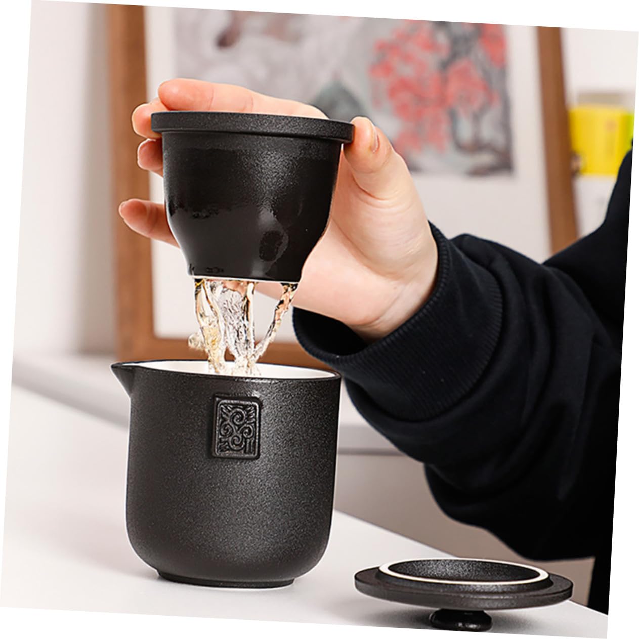 Service à Thé Chinois Portable Céramique pour Couple Ensemble de Voyage avec Théière et Tasses Cadeau pour Amateurs de Thé et Pratique pour Maison et Extérieur