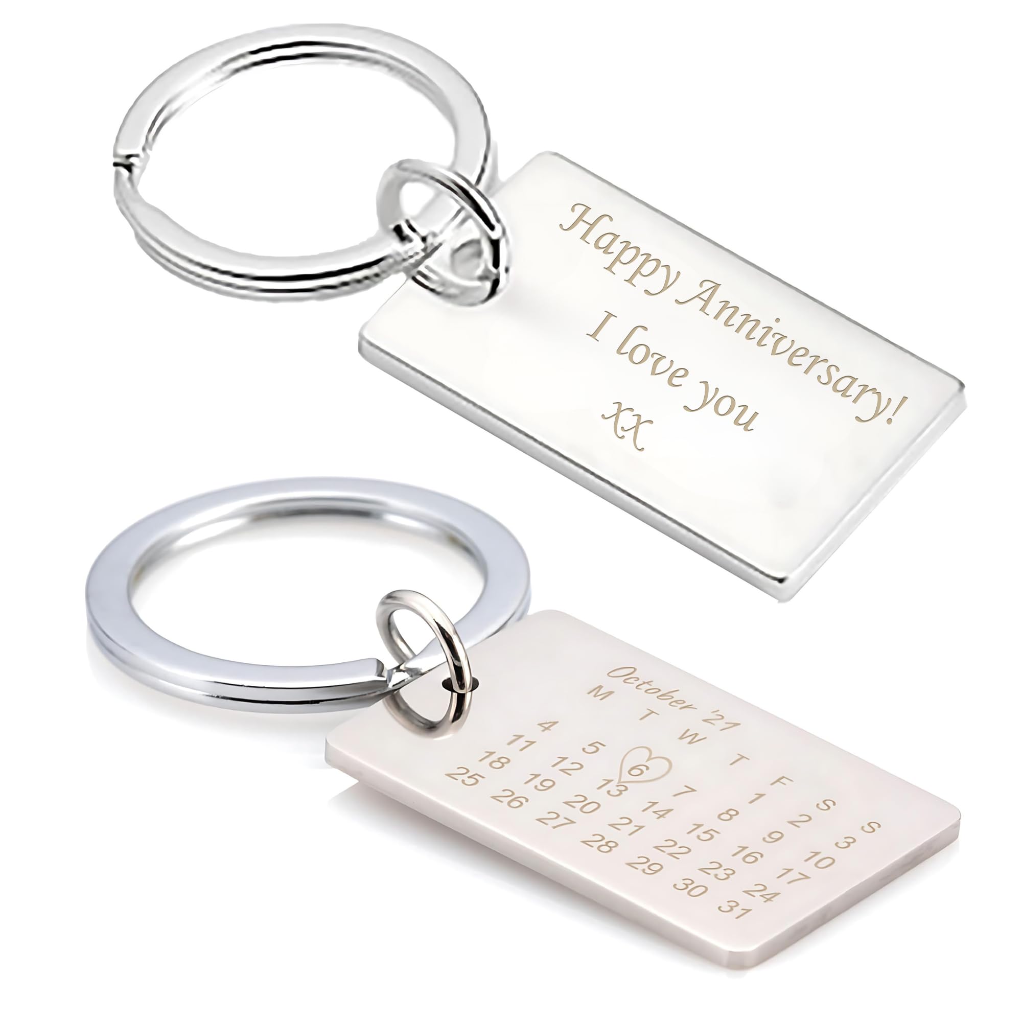 Personalised Stainless Steel Calendar Keyring | Engraved Keyring, Anniversary, Birthday, Valentines, Wedding | Double-Sided Keyrings Gift For Boyfriend, Girlfriend, Men, Women