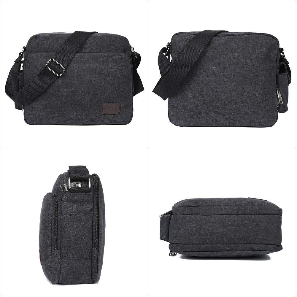 EGOGO Borse a Tracolla Uomo di Tela Borsa a Spalla Vintage Messenger Bag Sacchetto di Libro per Scuola Tasche da Viaggio Outdoor Sport Tasca E527-1 (Nero)