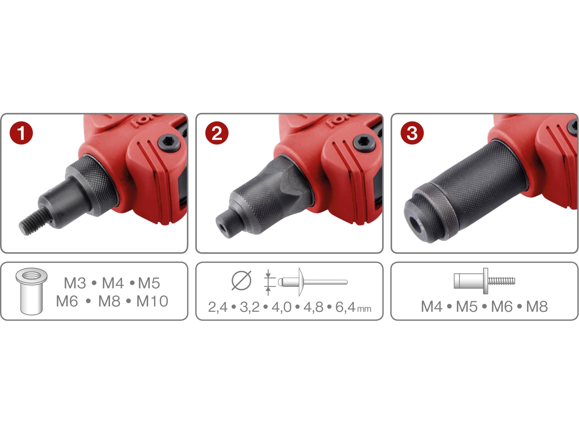 Remachadora manual combinada para tornillos ciegos M3-M8, remaches ciegos de 2,4 – 6,4 mm y remaches roscados M3-M10 I para tuercas de remache, remaches pop y remaches de tornillo