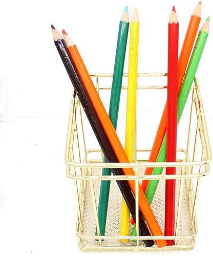 Gullor Soporte cuadrado para lápices, organizador de escritorio de metal, soporte para brochas de maquillaje, taza de lápices, cobre, dorado