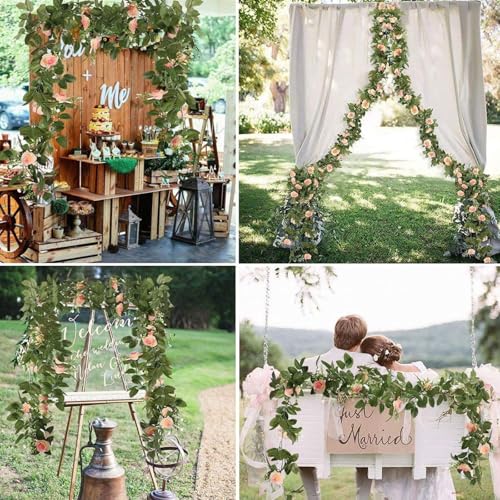 Image of TIED RIBBONS Pack of 2 Artificial Flower Vine Garland Creeper 69 Small Rose (183 cm) Garland for Decoration Wall Door Hanging Home Decor Balcony Office Ganesh Chaturthi Decorative Items (Orange)
